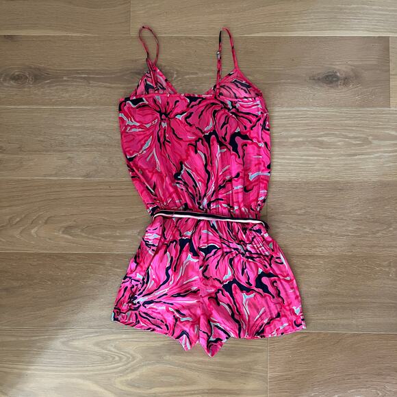 Lilly Pulitzer Deanna Hop Pink Tropical Floral Romper XXS - Picture 3 of 6